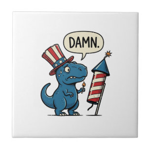 Lustiges patriotisches T-Rex-Feuerwerk-Shirt-Desig Fliese