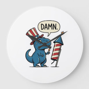 Lustiges patriotisches T-Rex-Feuerwerk-Shirt-Desig Große Wanduhr