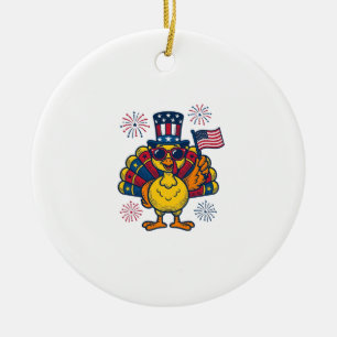 Lustiges Patriotisches Truthahn Feuerwerk Vintage- Keramik Ornament