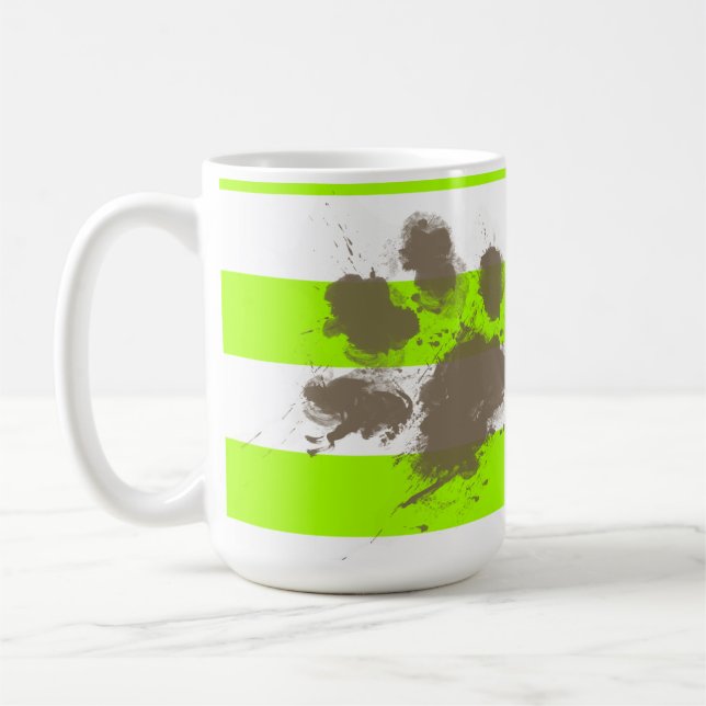 Lustiges Pawprint auf elektrischen Limonen grünen Kaffeetasse (Links)