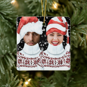 Lustiges personalisiertes Weihnachtsfoto Keramikornament