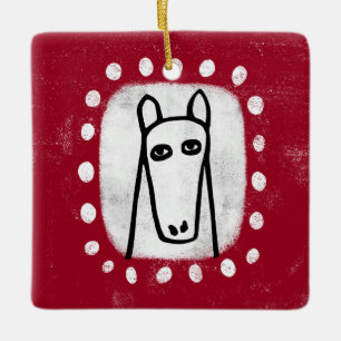 Lustiges Pferd auf rotem Ornament