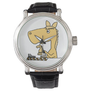 Lustiges Pferd, das Schach-Uhr spielt Armbanduhr