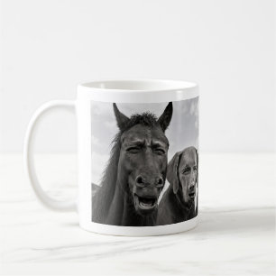 Lustiges Pferd-Hund-und-Katze-Reaktions-Meme Kaffeetasse