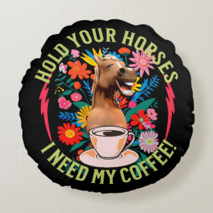 Lustiges Pferd Kaffee Liebhaber Humor Rundes Kissen