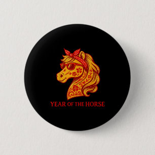 Lustiges Pferd wünscht Frohes Chinesisches Neujahr Button