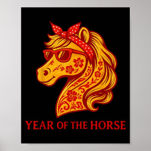 Lustiges Pferd wünscht Frohes Chinesisches Neujahr Poster