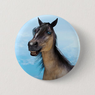 Lustiges Pferdelächeln-Porträt-Kunst Button