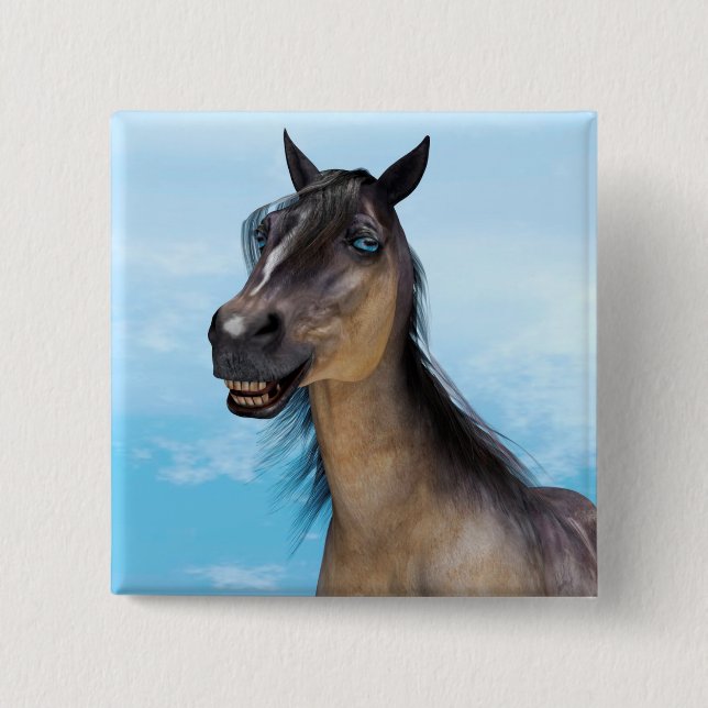 Lustiges Pferdelächeln-Porträt-Kunst Button (Vorderseite)