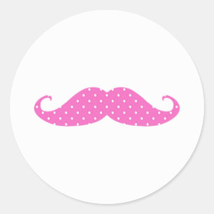 Lustiges Pink-Girly Tupfen-Schnurrbart Runder Aufkleber