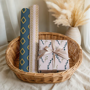 Lustiges Pink Orange Blau Blumen Geometric Geschenkpapier Set