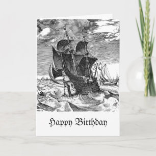 Lustiges Piratenschiff und Wal Geburtstagshumor Karte