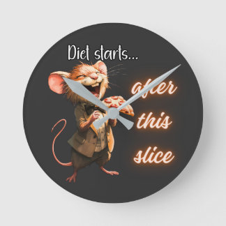 Lustiges Pizza-Diät-Maus-Design Runde Wanduhr