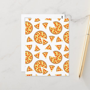 Lustiges Pizza- und Pizzastück-Muster auf Weiß Postkarte
