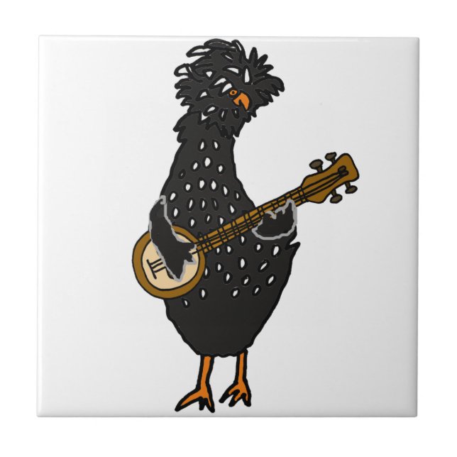 Lustiges polnisches Huhn, das Banjo-Kunst spielt Fliese (Vorderseite)