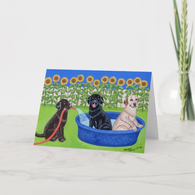 Lustiges Pool-Party Labradors Karte (Vorderseite)