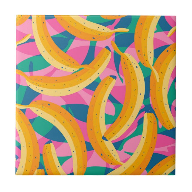 Lustiges Pop-Art-Bananenmuster. Fliese (Vorderseite)