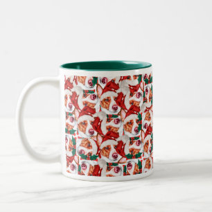 Lustiges portugiesisches Podengo Weihnachtsmuster Zweifarbige Tasse
