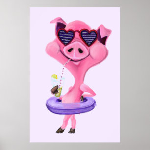Lustiges Poster mit glücklichem Party-Schwein - Ma