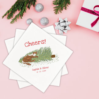 Lustiges Prost Orange Katze gegen Weihnachtsbaum F Serviette