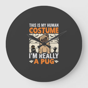 Lustiges Pug Halloween Kostümdesign für Menschen Große Wanduhr
