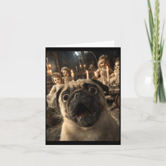 Lustiges Pug-Selfie mit gruseligen Puppen Spuky Karte