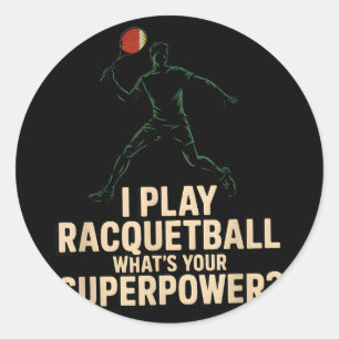 Lustiges Racquetball-Superkraft Retro-Plakat mit d Runder Aufkleber