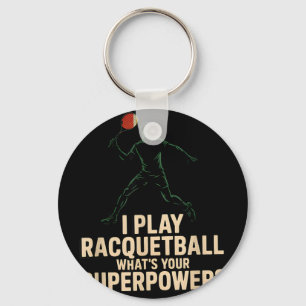 Lustiges Racquetball-Superkraft-Retroplakat, das F Schlüsselanhänger