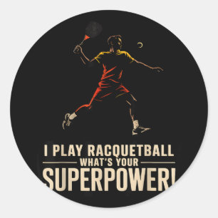 Lustiges Racquetball-Superkraft-Retroplakat mit de Runder Aufkleber