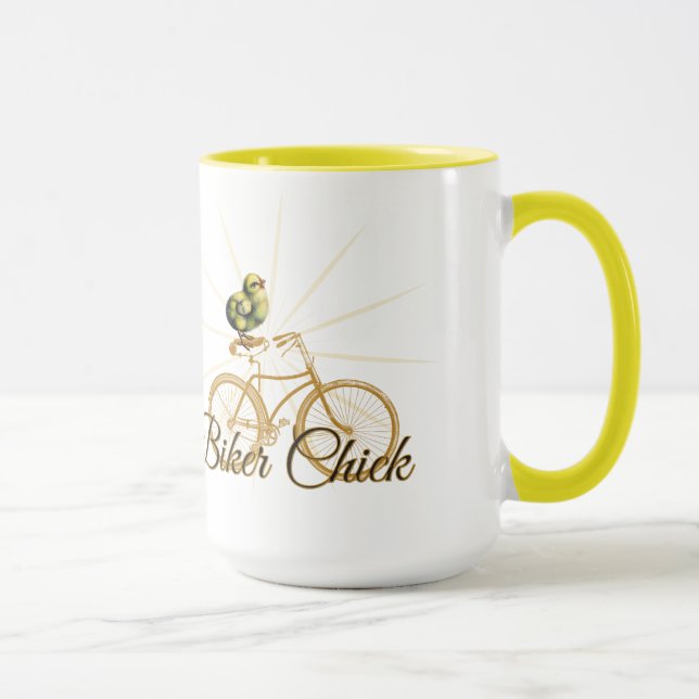 Lustiges Radfahrer-Küken Vintag Tasse (Rechts)