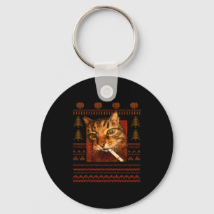 Lustiges rauchendes Katzen-Meme-Weihnachten hässli Schlüsselanhänger