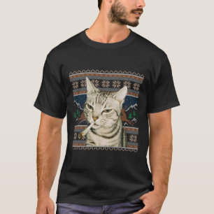 Lustiges rauchendes Katzen-Meme-Weihnachten-Hässli T-Shirt
