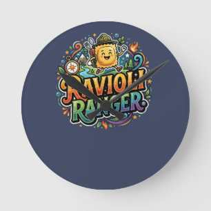 Lustiges Ravioli-Ranger-T-Shirt mit Essen Runde Wanduhr