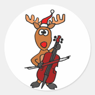 Lustiges Ren, das Cello-Weihnachten spielt Runder Aufkleber