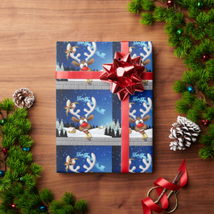 Lustiges Rentier-Gucken-Christmas-Meme Geschenkpapier