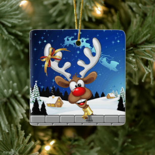 Lustiges Rentier-Gucken Weihnachten Meme Keramikornament