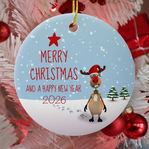 Lustiges Rentier Neujahrsbaum Weihnachten 2026 Keramik Ornament