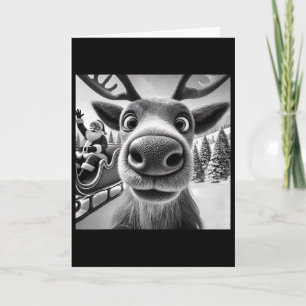 Lustiges Rentier-Selfie mit dem Weihnachtsschlitte Karte