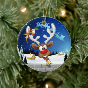Lustiges Rentier-Spionier-Weihnachts-Meme Keramik Ornament