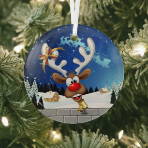 Lustiges Rentier-Spionier-Weihnachts-Meme Ornament Aus Glas