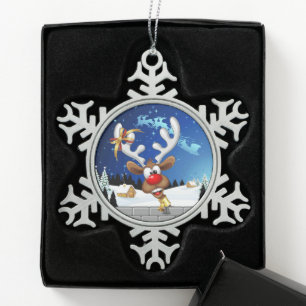 Lustiges Rentier-Spionier-Weihnachts-Meme Schneeflocken Zinn-Ornament
