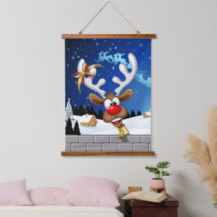 Lustiges Rentier-Spionier-Weihnachts-Meme Wandteppich Mit Holzrahmen
