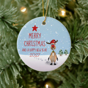 Lustiges Rentier Weihnachten Neujahr Baum 2026 Keramik Ornament