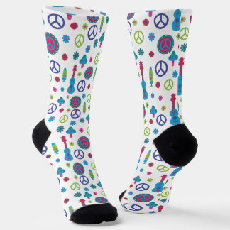 Lustiges Retro der 70er Jahre Frieden Liebe & Musi Socken