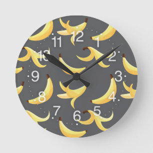 Lustiges Retro-Gelb-Bananen-Muster-Party-Bearbeitb Runde Wanduhr