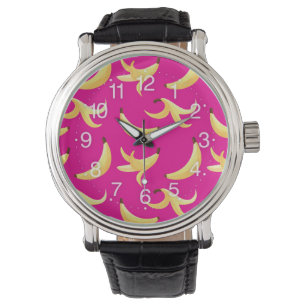 Lustiges Retro-gelbes Bananenmuster Party Editierb Armbanduhr