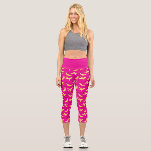 Lustiges Retro-gelbes Bananenmuster Party Editierb Capri Leggings