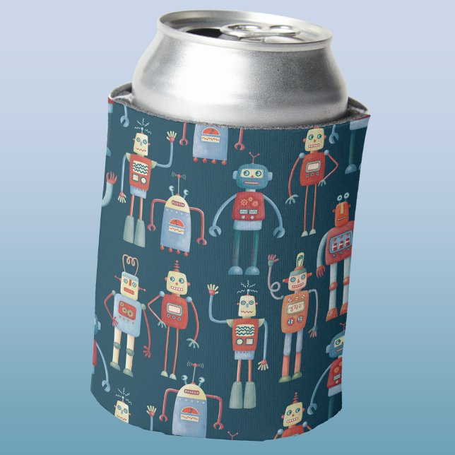 Lustiges Retro-Roboter-Muster Dosenkühler (Retro robot pattern fun can cooler)