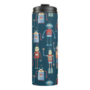 Lustiges Retro-Roboter-Muster Thermosbecher
