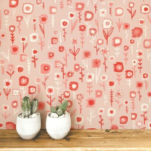 Lustiges Retro-Rosa-Blumenmuster Tapete